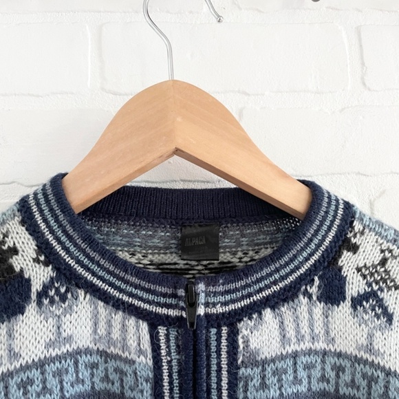 Alpaca Zipped Knit cardigan Sweater Alpaca Wool Fair Isle Hygge Southwestern L - Picture 3 of 14